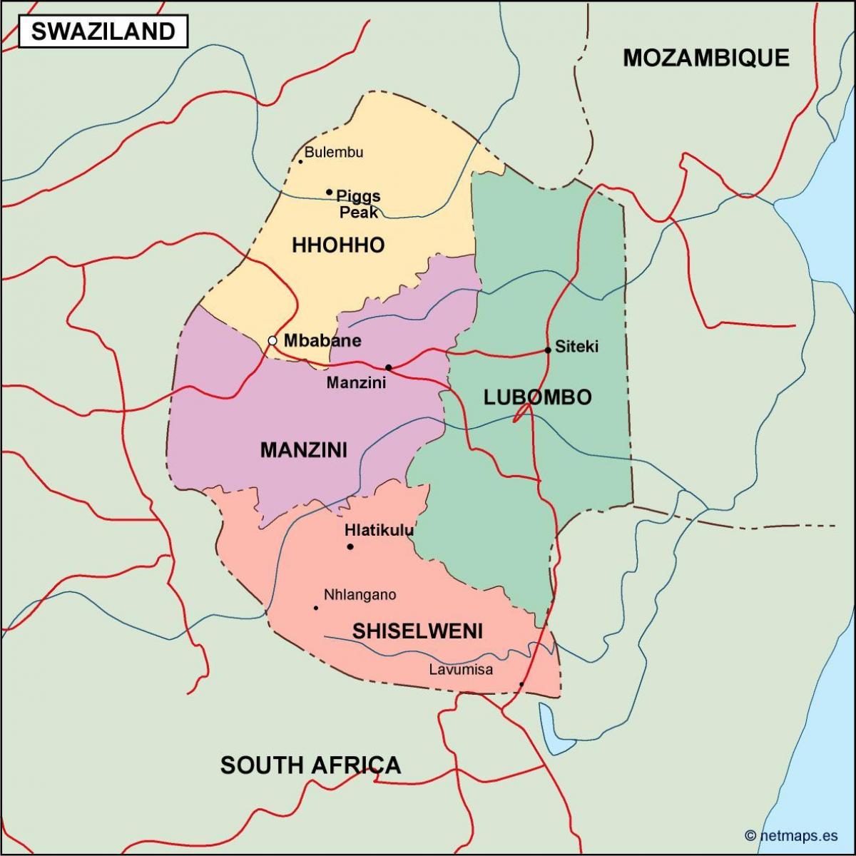 Carte du Swaziland