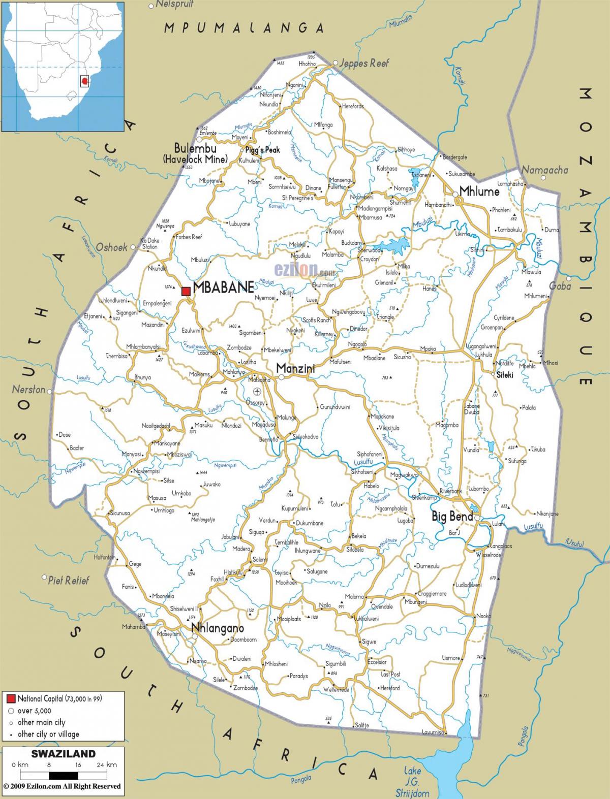 la carte du Swaziland