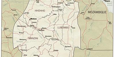 Carte du Swaziland montrant des postes frontières