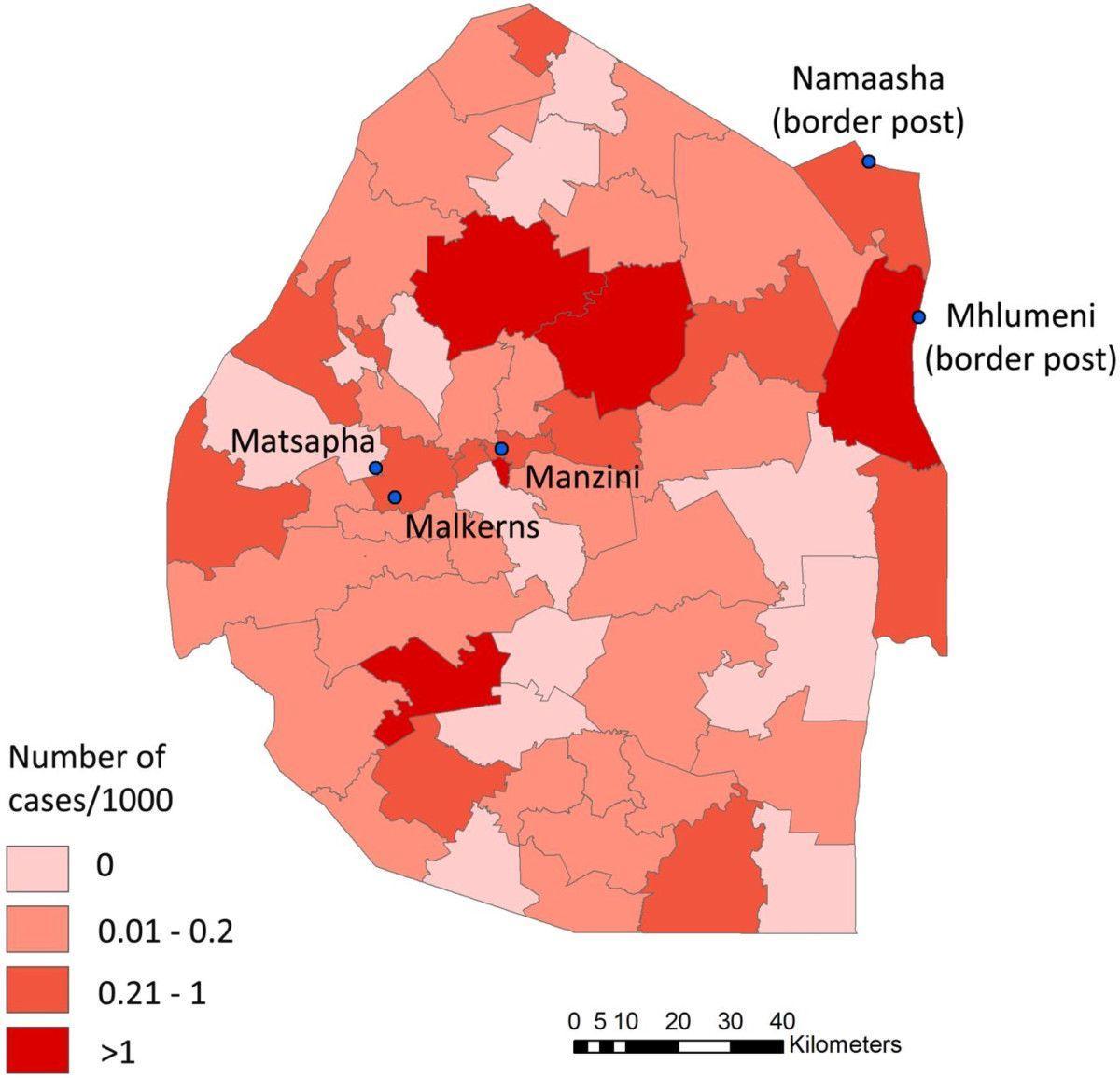 Carte du paludisme au Swaziland